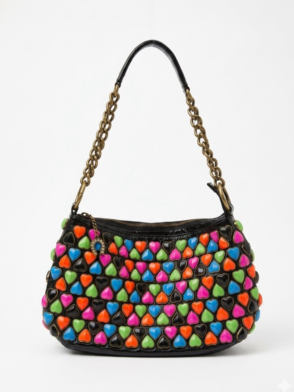 Vintage Betsey Johnson Y2K Multi Color Candy Heart Studded Shoulder Bag NWT